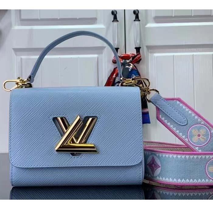 Louis Vuitton LV Women Twist PM Bag Bleu Nuage Blue Epi Grained Leather