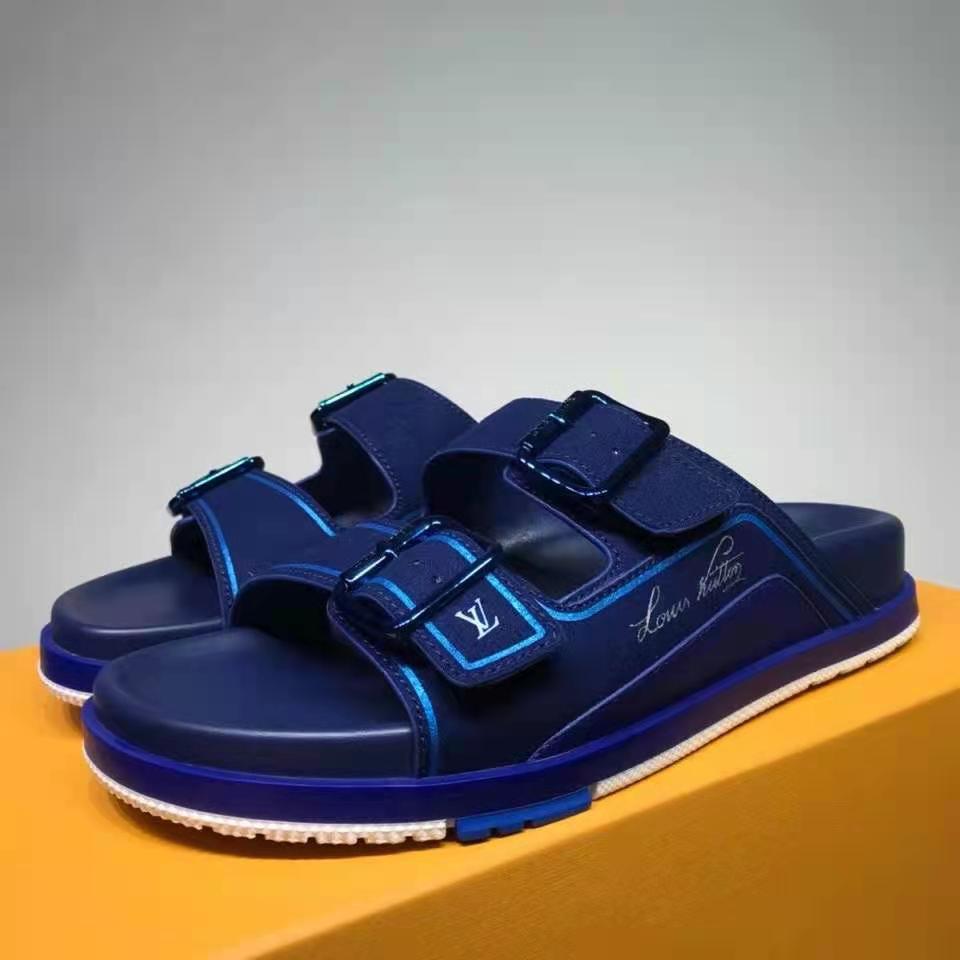 Louis Vuitton Unisex LV Trainer Mule Blue Monogram-Embossed Suede Calf Leather