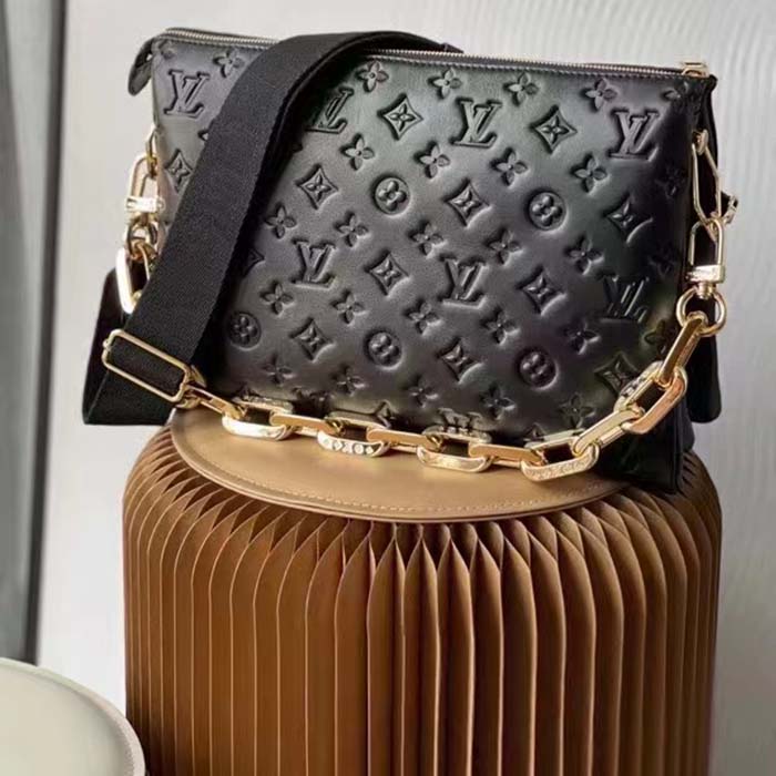 Louis Vuitton LV Women Coussin MM Handbag Black Monogram Embossed Puffy Lambskin