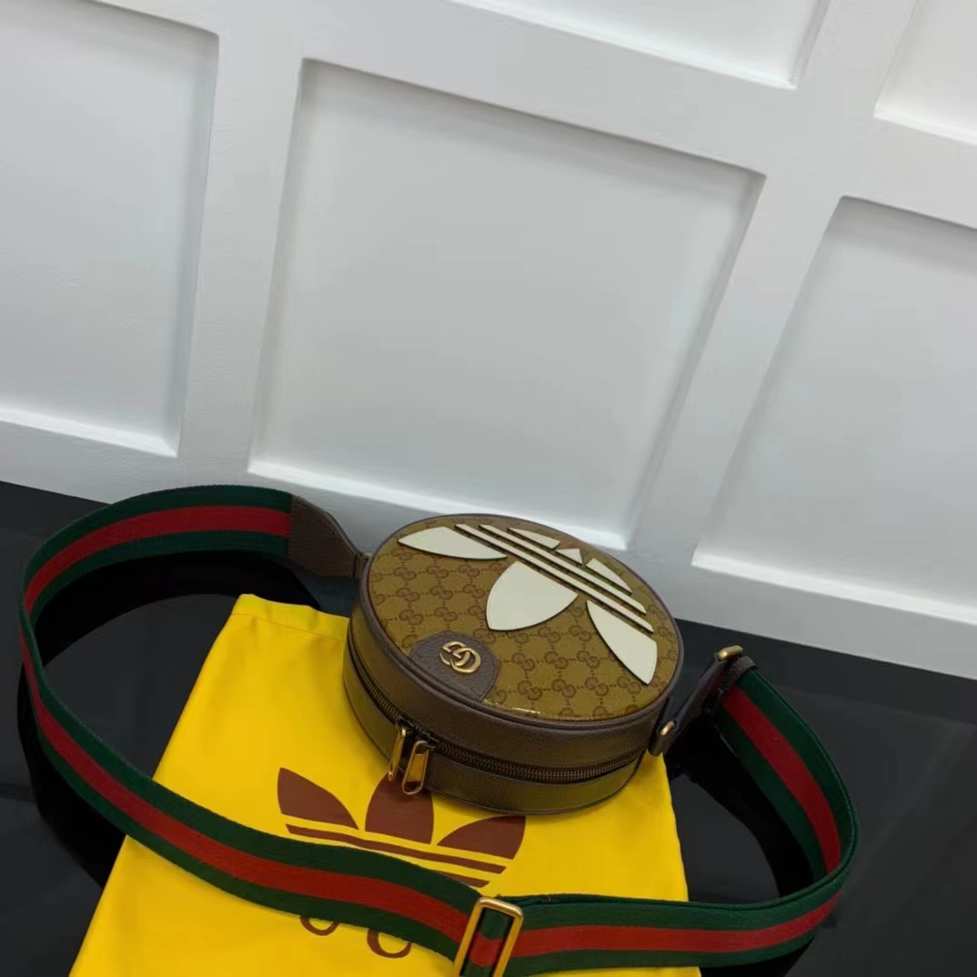 Gucci Unisex Adidas x Gucci Ophidia Small Shoulder Bag Beige Brown GG Crystal Canvas