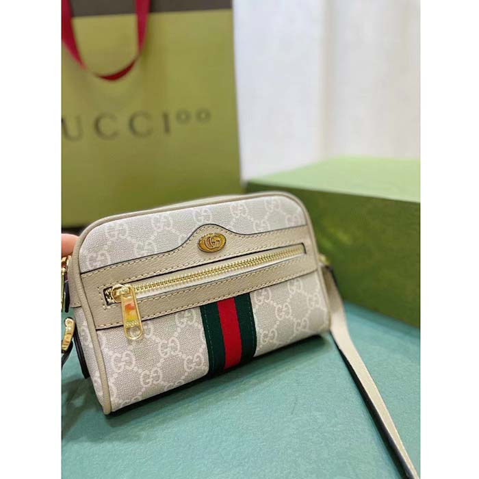 Gucci GG Women Ophidia GG Mini Bag Beige Ebony GG Supreme Canvas