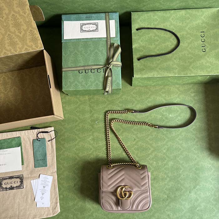 Gucci Women GG Marmont Matelassé Mini Shoulder Bag Pink Matelassé Chevron Leather