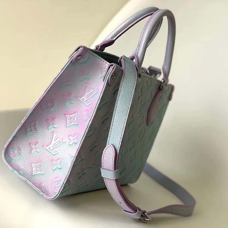 Louis Vuitton LV Women OnTheGo PM Tote Bag Purple Sprayed Embossed Grained Cowhide