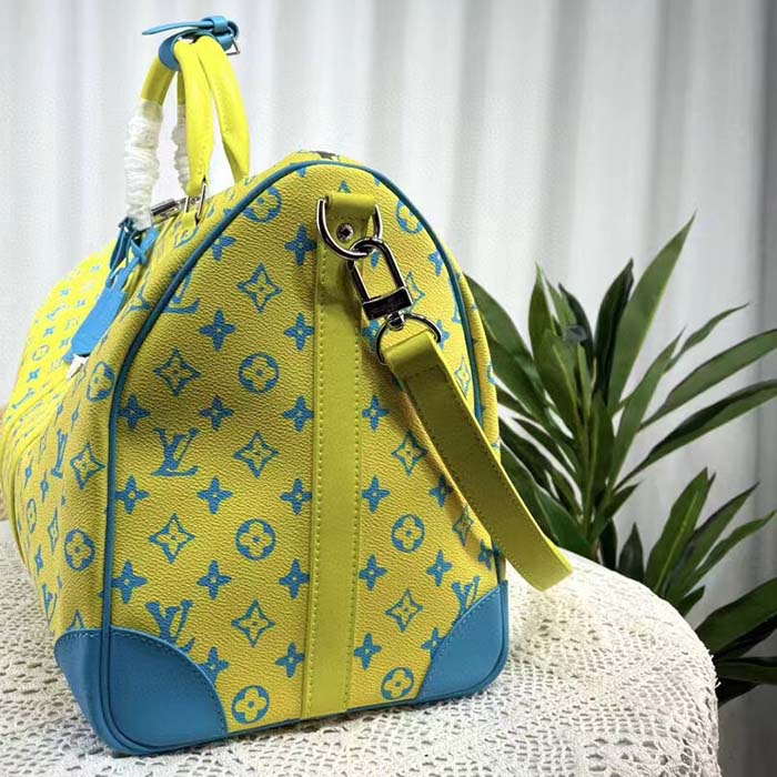 Louis Vuitton LV Unisex Keepall Bandoulière 50 Lime Green Monogram Playground Coated Canvas