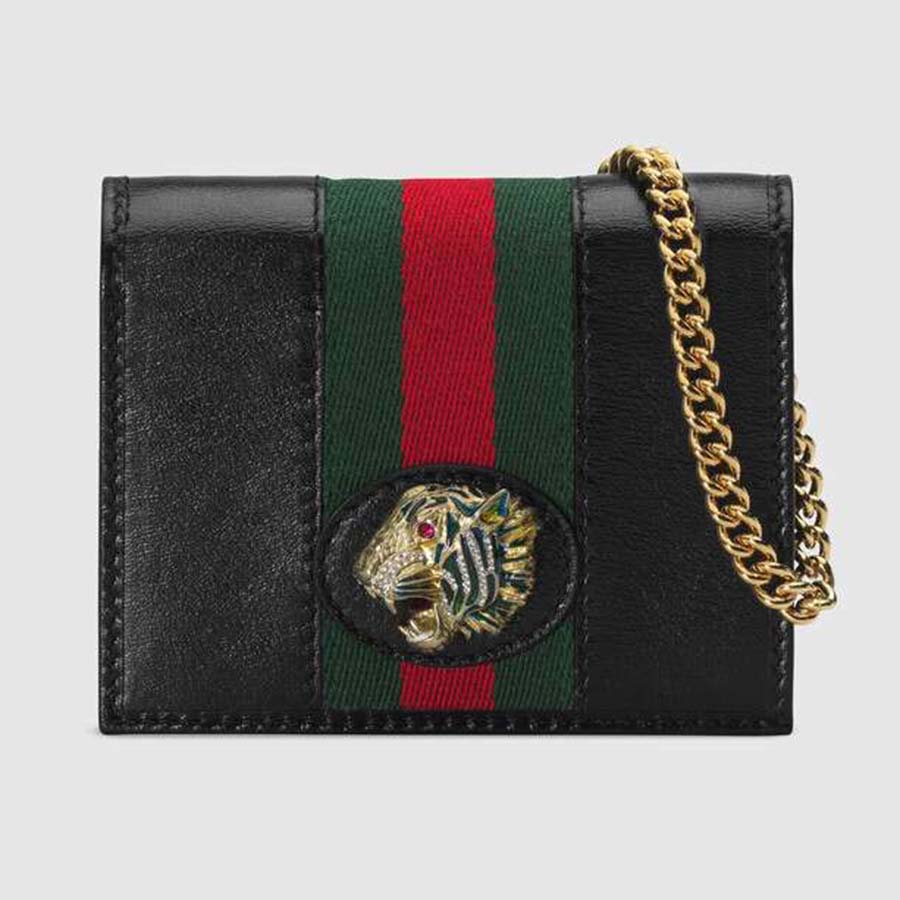 Gucci GG Women Rajah Chain Card Case Wallet Bag in Leather