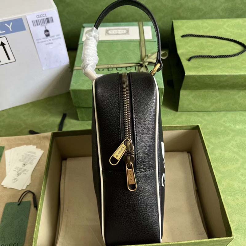 Gucci Unisex Adidas x Gucci Mini Top Handle Bag Black Leather GG Trefoil Print