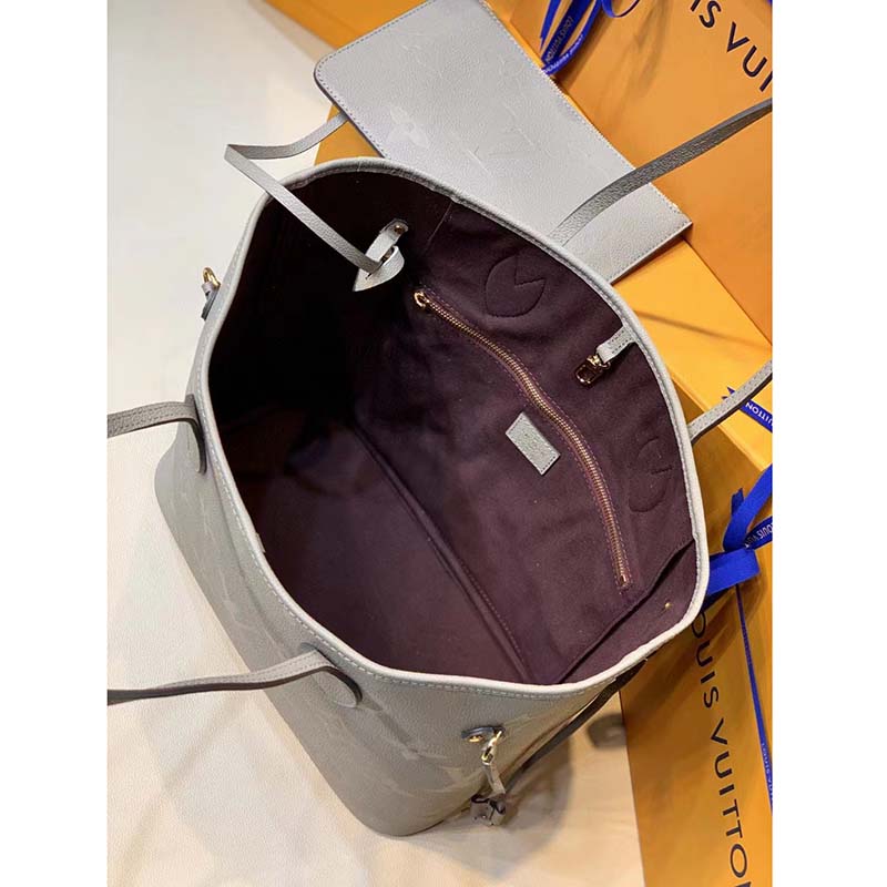 Louis Vuitton LV Women Neverfull MM Tote Tourterelle Gray Embossed Cowhide Leather