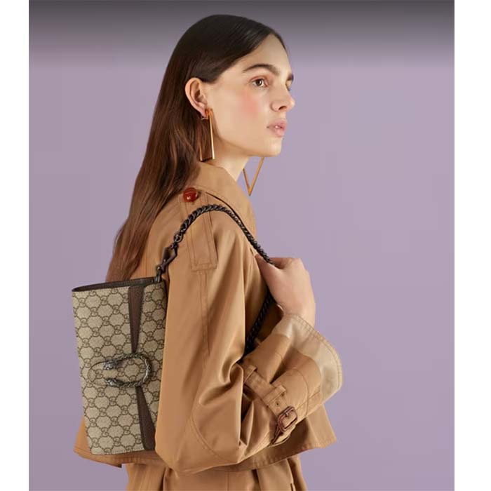 Gucci Women Dionysus Small Shoulder Bag Beige Ebony GG Supreme Canvas