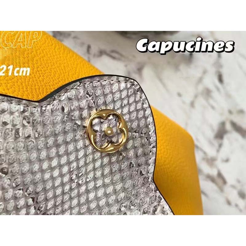 Louis Vuitton LV Women Capucines Mini Handbag Golden Yellow Taurillon Python Leather