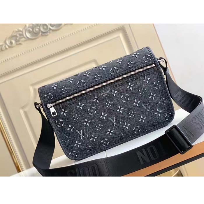 Louis Vuitton LV Unisex Archy Messenger MM Bag Black Charcoal Cowhide Leather