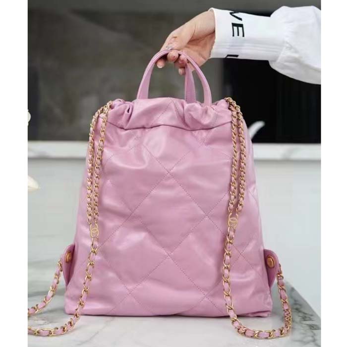 Chanel Women CC 22 Backpack Shiny Calfskin Gold-Tone Metal Lilac