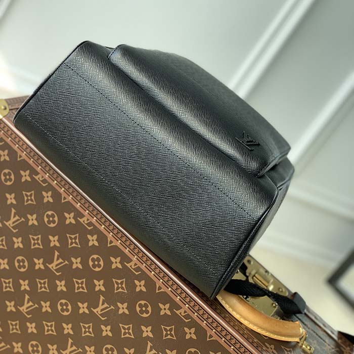 Louis Vuitton LV Unisex Adrian Backpack Black Taiga Cowhide Leather Textile Lining