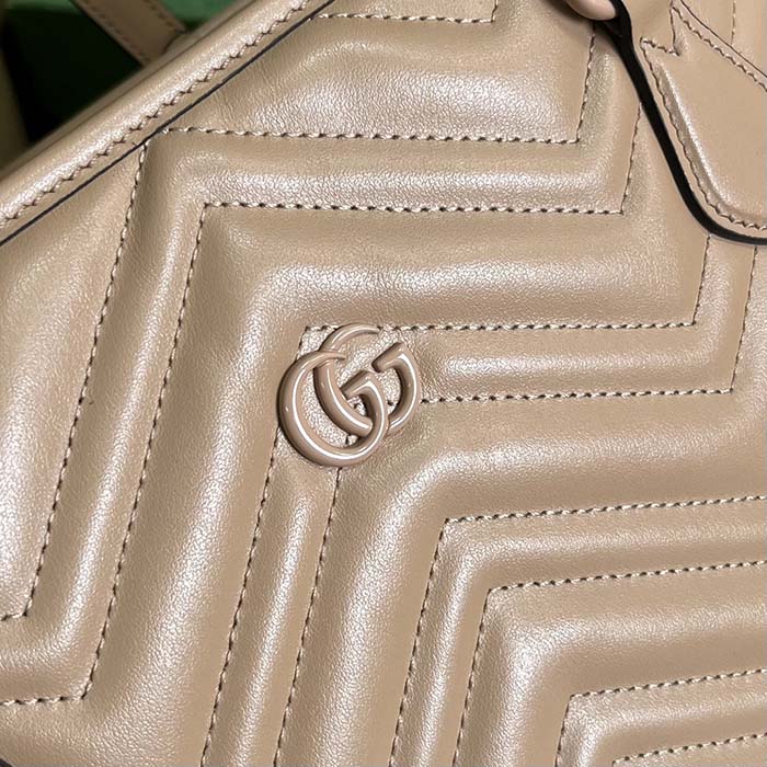 Gucci Women GG Marmont Large Tote Bag Rose Beige Matelassé Chevron Leather