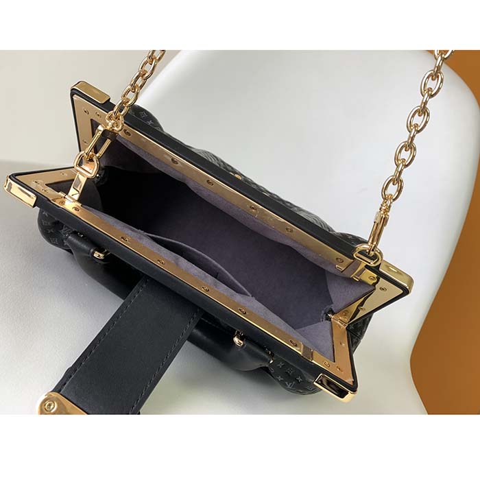 Louis Vuitton LV Women Monogram Clutch Black Calfskin Leather S-Lock