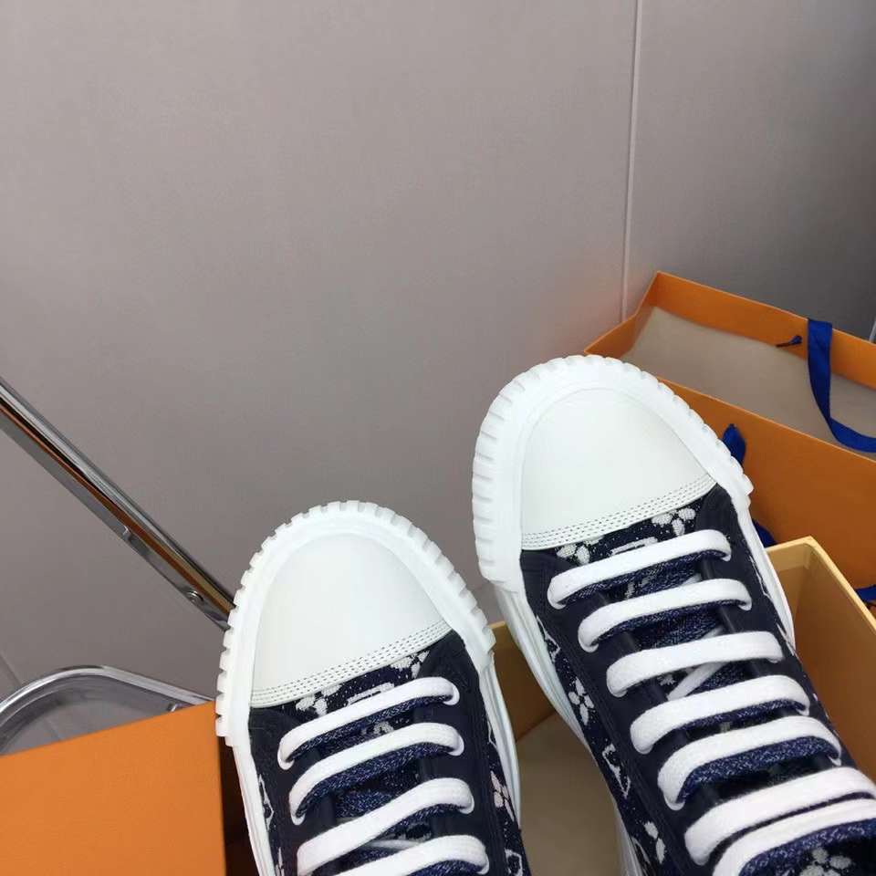 Louis Vuitton Unisex LV Squad Sneaker Boot Navy Blue Monogram Denim Circle