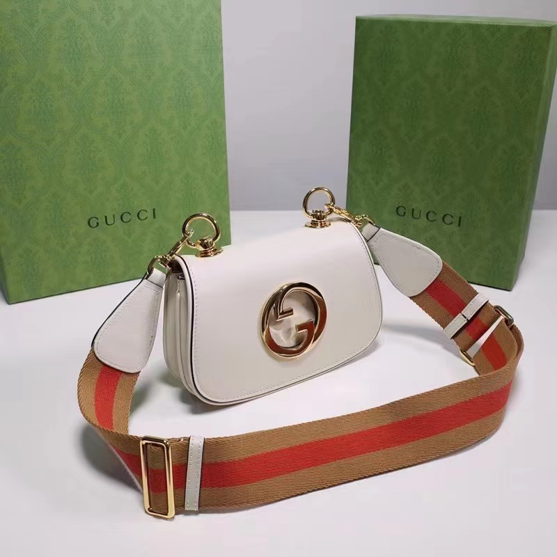 Gucci Women GG Blondie Mini Bag White Leather Round Interlocking G