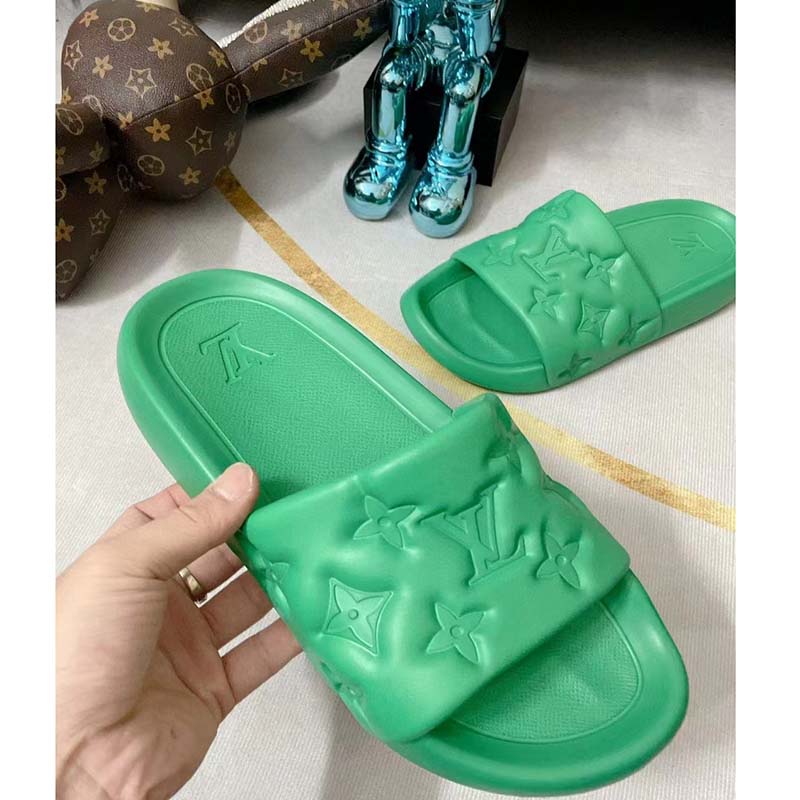 Louis Vuitton LV Unisex Waterfront Mule Green Monogram Embossed Rubber Waterproof