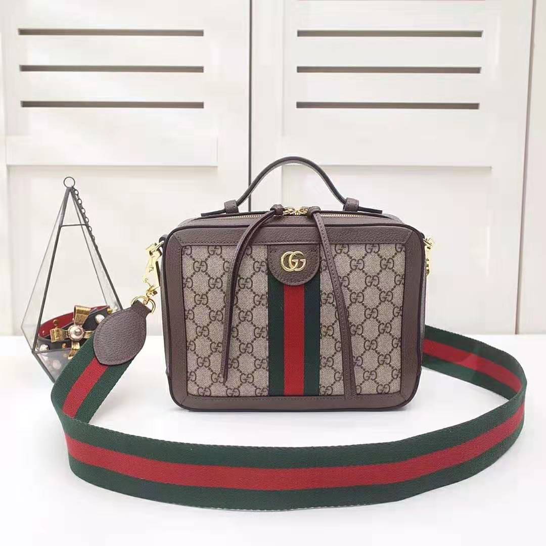 Gucci GG Women Ophidia Small GG Shoulder Bag in Beige/Ebony GG Supreme Canvas