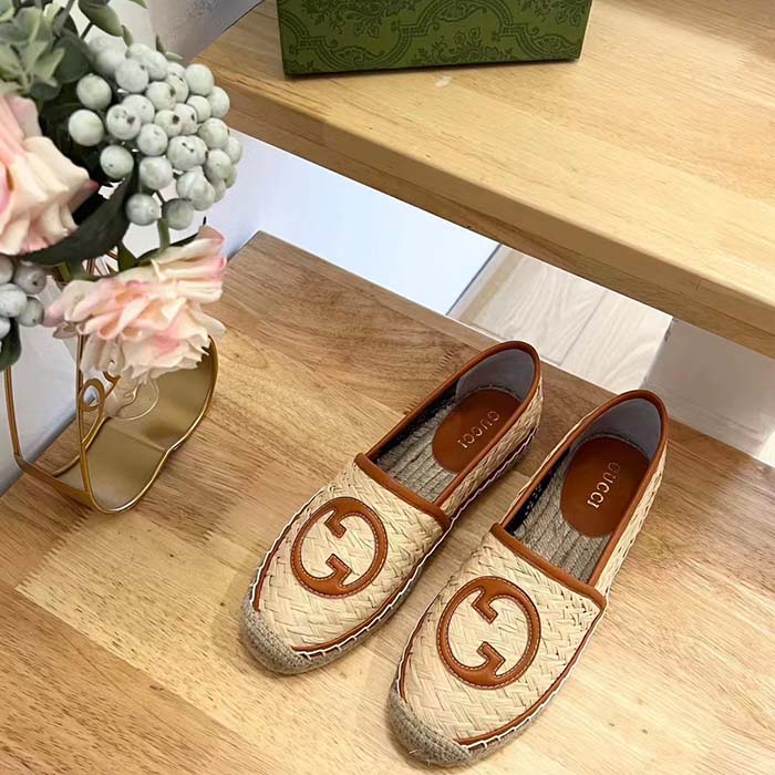 Gucci Unisex GG Interlocking G Espadrille Natural Raffia Leather Round