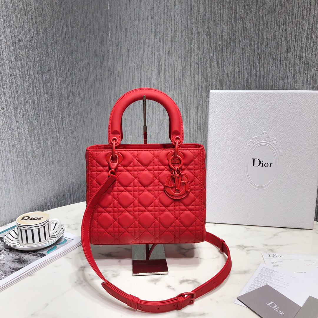 Dior Women CD Medium Lady Dior Bag Cherry Red Cannage Lambskin