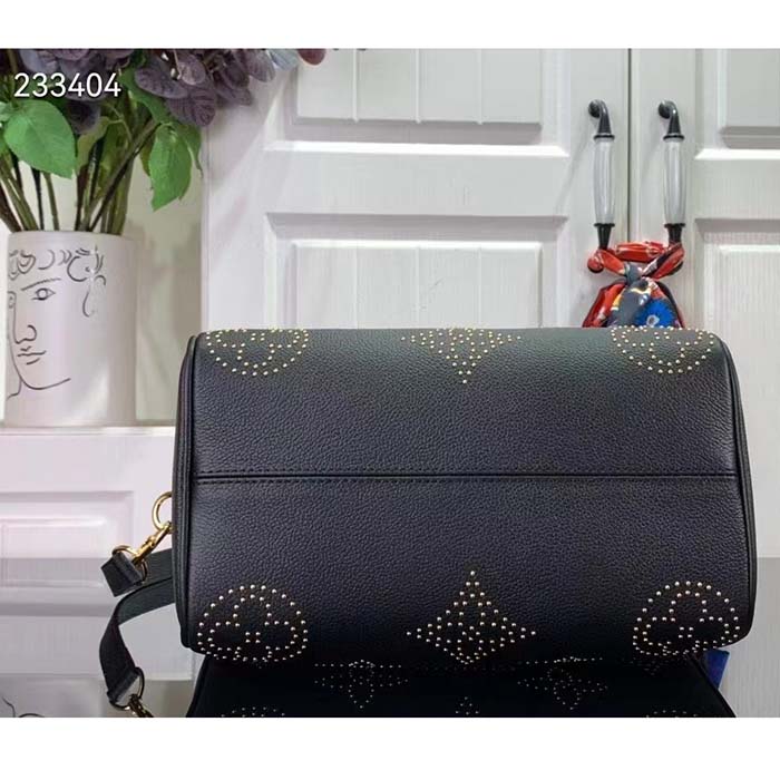 Louis Vuitton LV Women Speedy Bandoulière 25 Handbag Black Monogram Empreinte Grained Cowhide Leather Studs