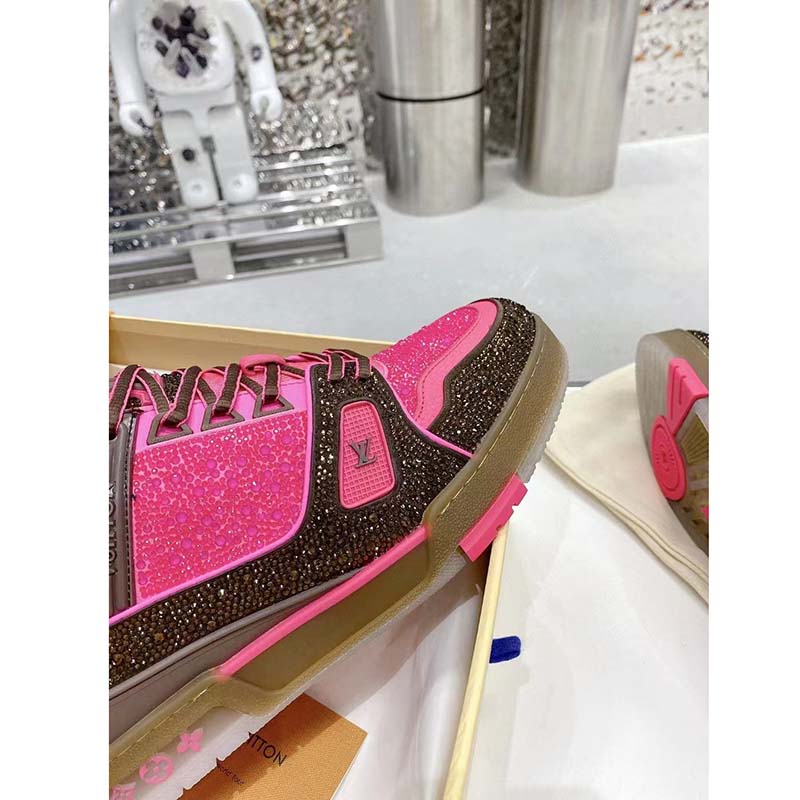 Louis Vuitton LV Unisex Trainer Sneaker Pink Strass Rubber Initials Monogram Flowers