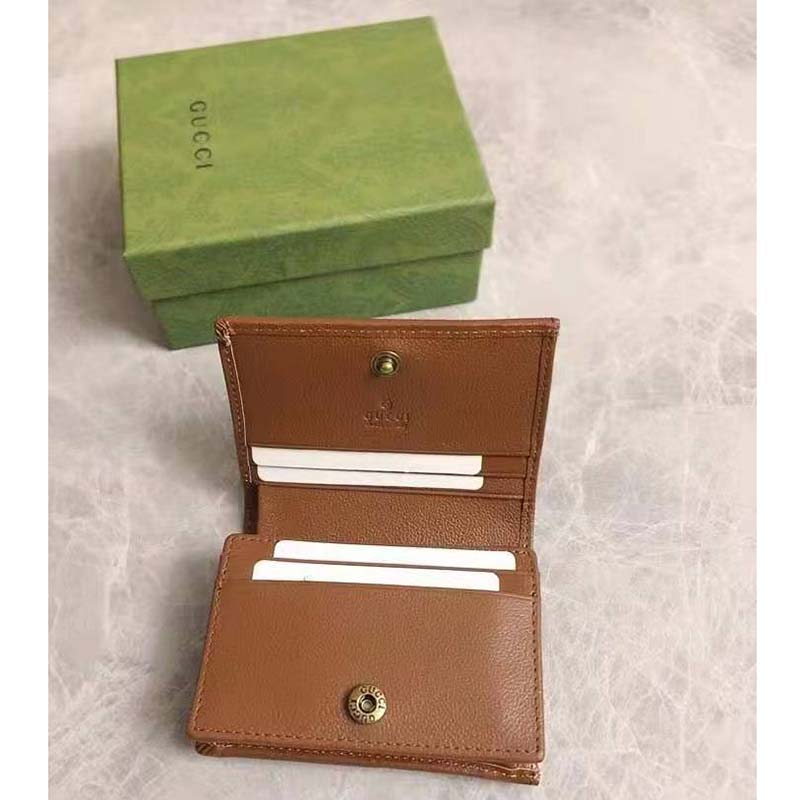 Gucci Unisex Gucci Diana Card Case Wallet Double G Brown Leather