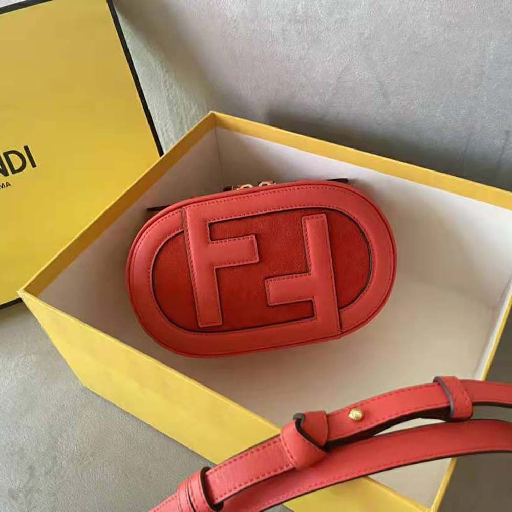 Fendi Women Mini Camera Case Red Leather and Suede Mini-Bag