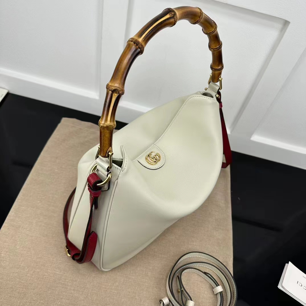 Gucci Women Diana Medium Shoulder Bag White Leather Double G