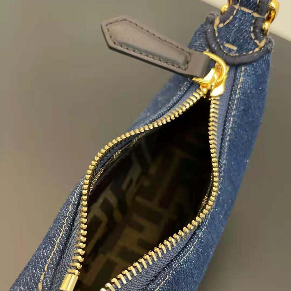 Fendi Women Nano Fendigraphy Blue Denim Charm