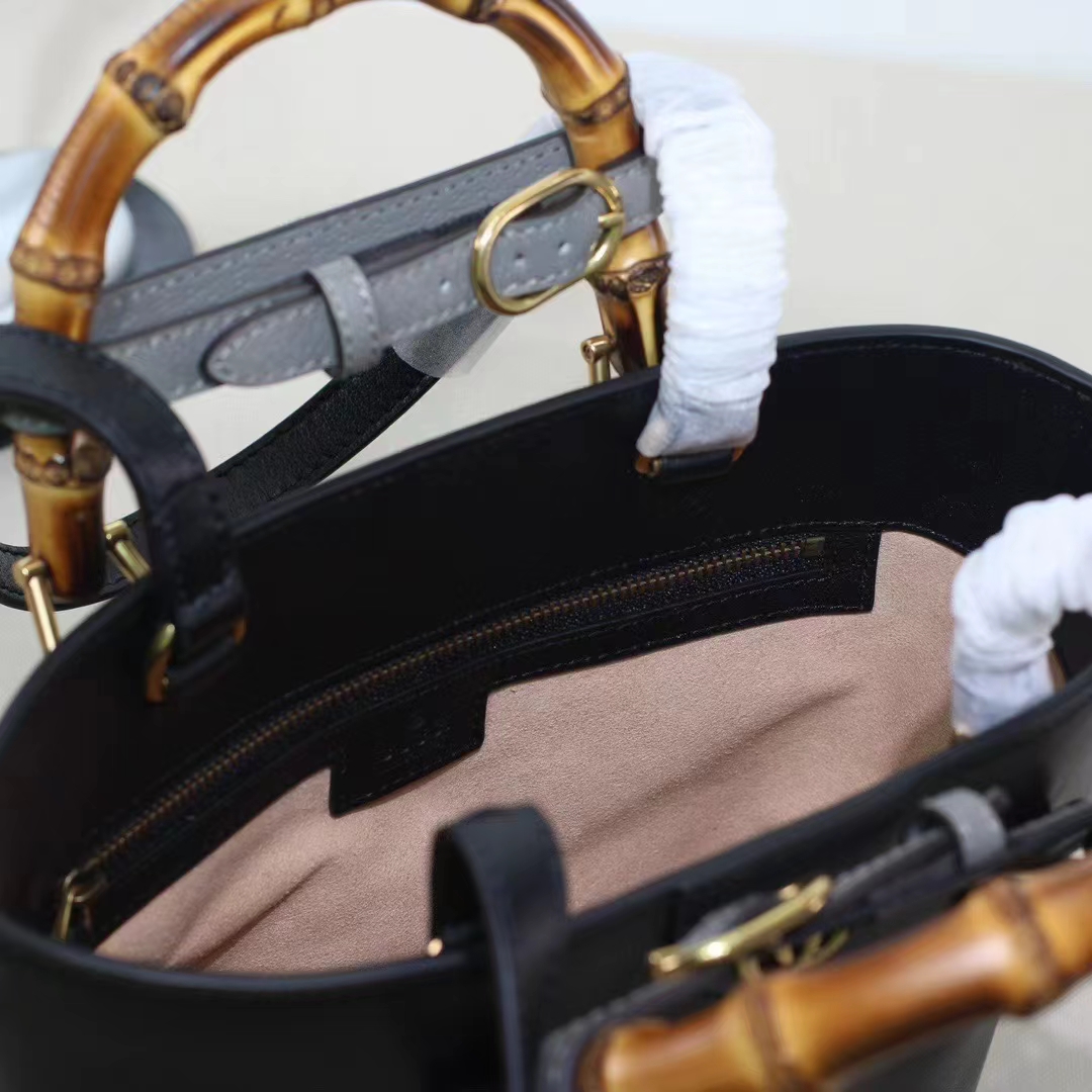 Gucci Women GG Diana Small Tote Bag Black Leather Gold-Toned Hardware Double G