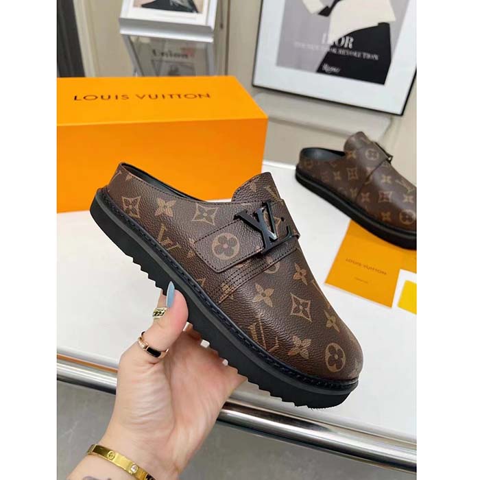 Louis Vuitton Unisex LV Easy Mule Ebene Monogram Canvas Adjustable Strap Anatomic Insole