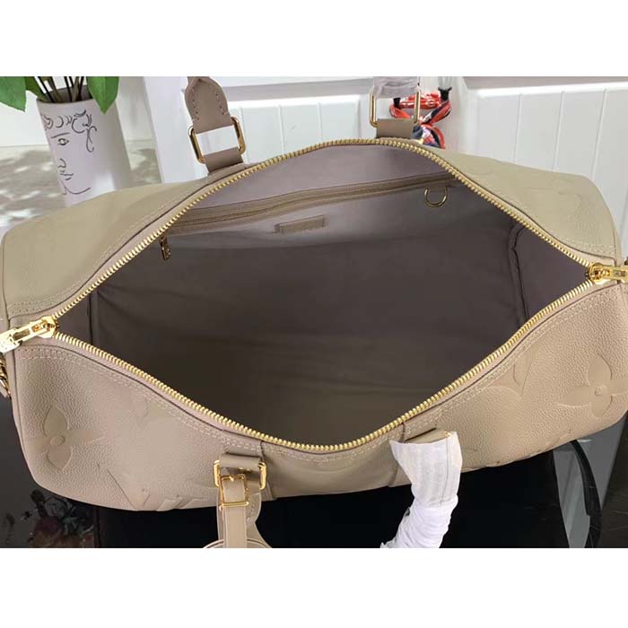 Louis Vuitton LV Unisex Keepall Bandoulière 45 Bag Tourterelle Monogram Empreinte Giant Cowhide Leather