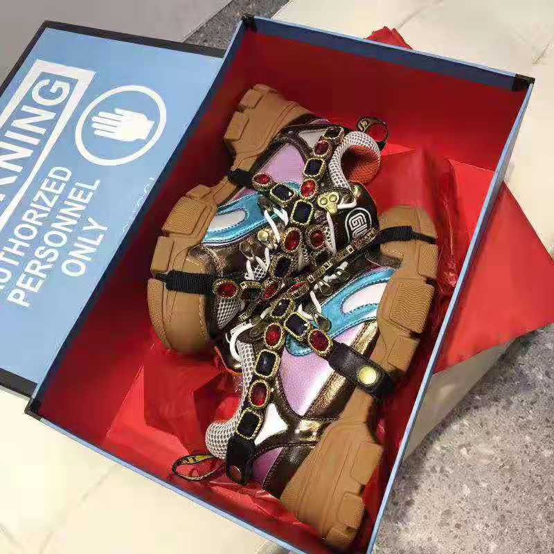 Gucci Women Flashtrek Sneaker with Removable Crystals 5.6cm Height-Brown