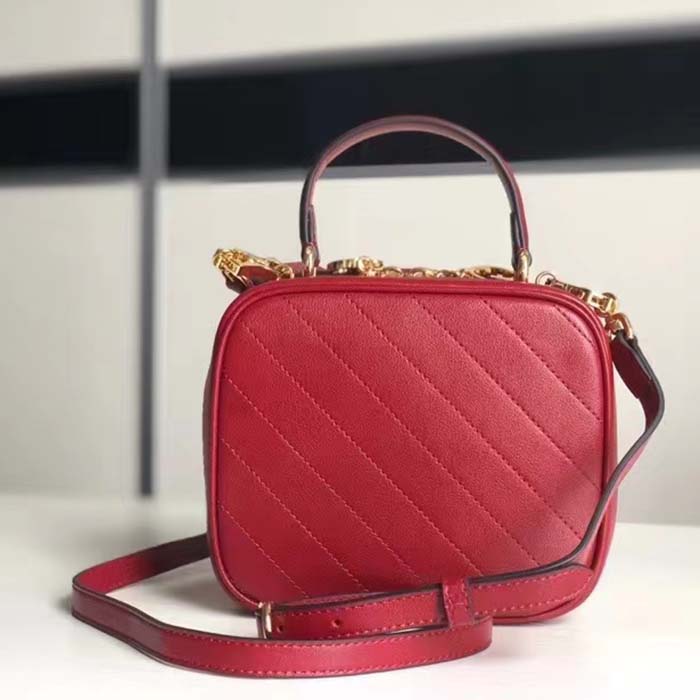Gucci Women GG Blondie Top Handle Bag Red Leather Round Interlocking G