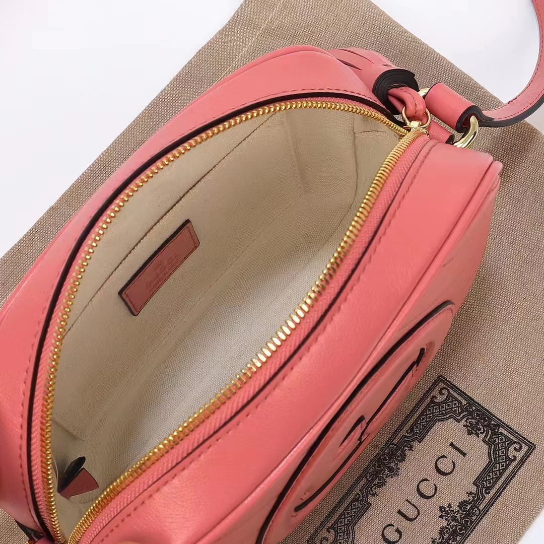 Gucci Women GG Blondie Small Shoulder Bag Pink Leather Zipper Closure
