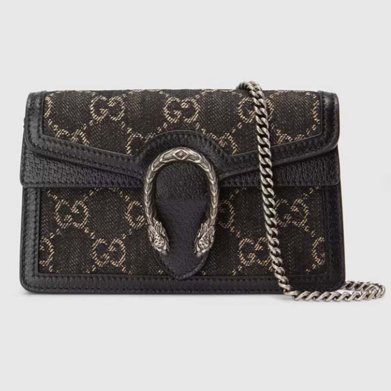 Gucci GG Women Dionysus GG Super Mini Bag Black Ivory GG Denim Jacquard