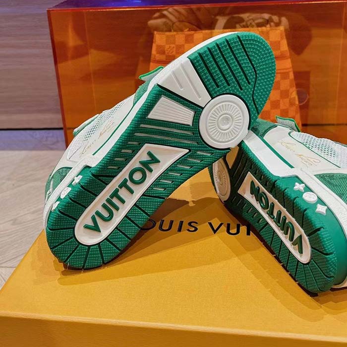 Louis Vuitton LV Unisex LV Trainer Sneaker Green Monogram Denim Rubber Outsole