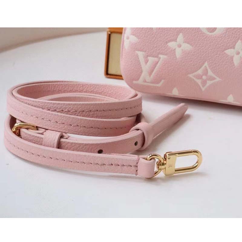 Louis Vuitton Double Zip Pochette Pink Monogram Empreinte Embossed Supple Grained Cowhide