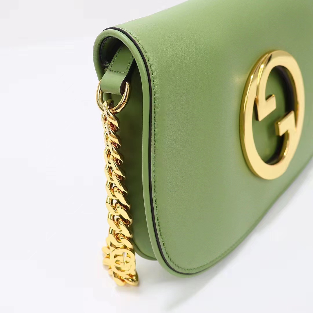Gucci Women GG Blondie Shoulder Bag Green Leather Round Interlocking G