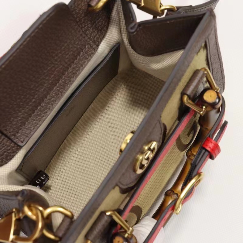 Gucci Unisex Diana Jumbo GG Mini Tote Bag Red Camel Ebony Canvas