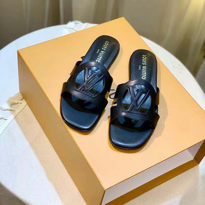 Louis Vuitton LV Unisex Isola Flat Mule Black Calf Leather Circle Signature