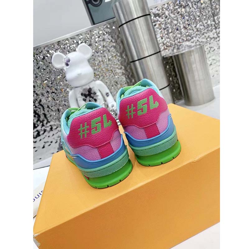 Louis Vuitton LV Unisex Trainer Sneaker Green Grained Calf Leather Rubber Outsole