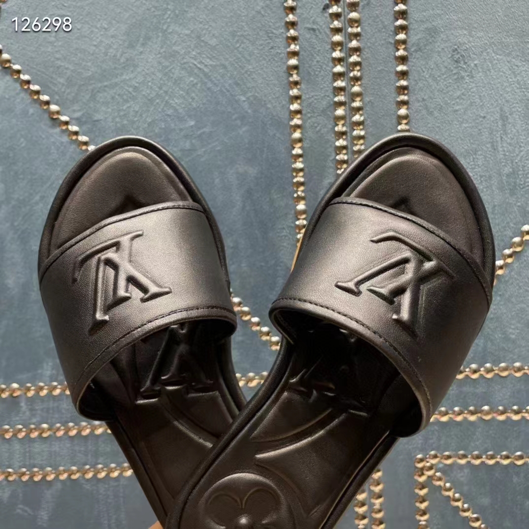 Louis Vuitton LV Women Magnetic Flat Mule Black Lambskin Leather Outsole