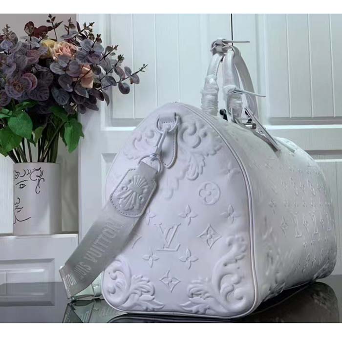 Louis Vuitton LV Unisex Keepall Bandoulière 50 Optic White Calf Cowhide Leather