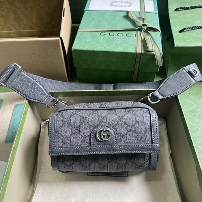 Gucci Unisex Ophidia GG Mini Bag Grey Black GG Supreme Canvas Double G