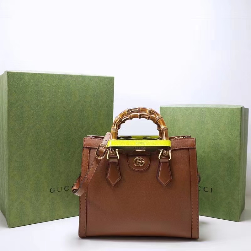 Gucci Women GG Diana Small Tote Bag Brown Leather Double G