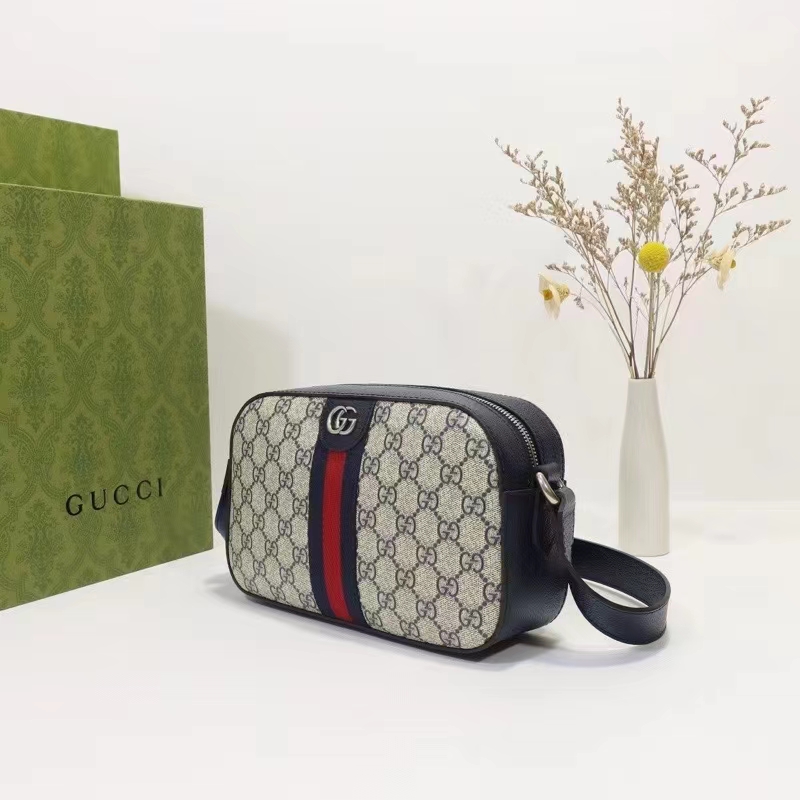 Gucci Unisex Ophidia GG Shoulder Bag Beige Blue Supreme Canvas