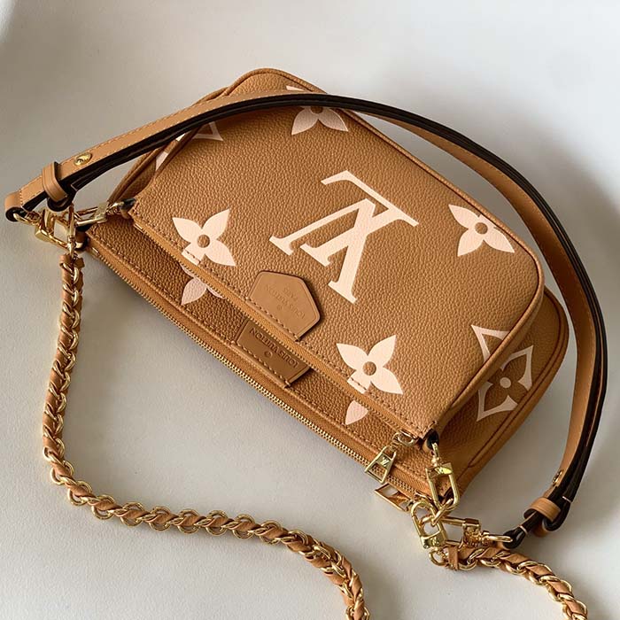 Louis Vuitton LV Women Multi Pochette Accessoires Beige Monogram Empreinte Embossed Grained Cowhide