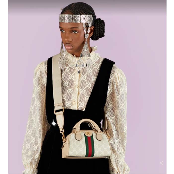 Gucci GG Unisex Ophidia Mini GG Top Handle Bag Beige White Supreme Canvas